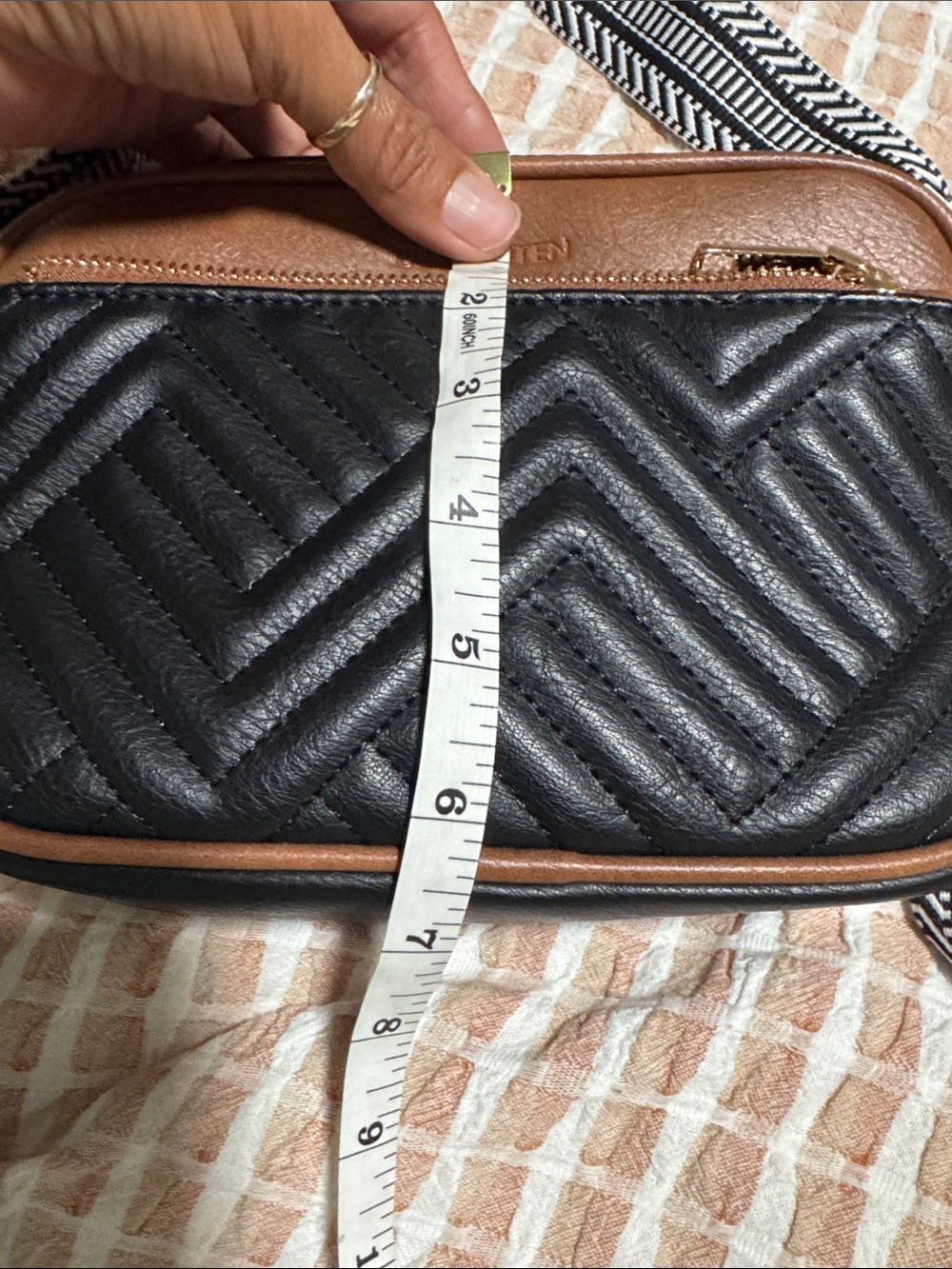 Bostanten Black and Brown Quilted Crossbody with Patterned Strap - Picture 12 of 12